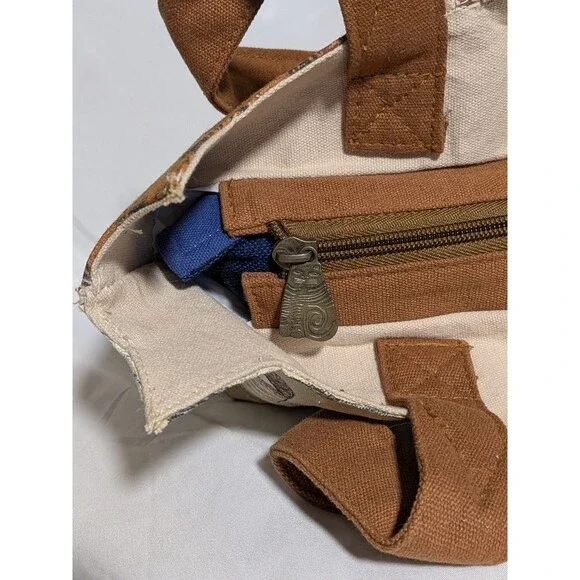 Laurel Burch Cat Shoulder Bag Cut Out Ears Canvas Brown - Picture 7 of 9